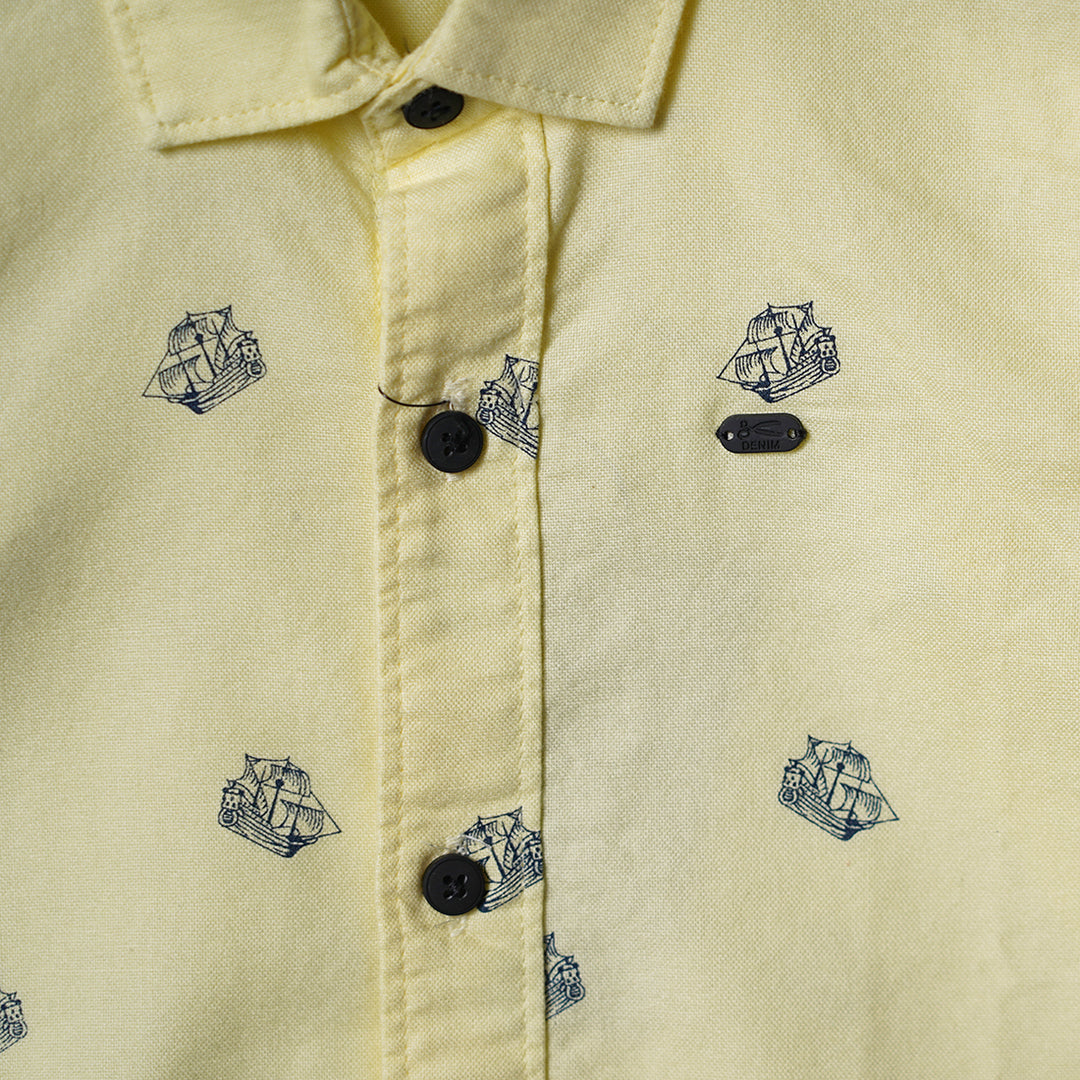 Lemon and Sky Blue Printed Shirt for Boys Close Up View