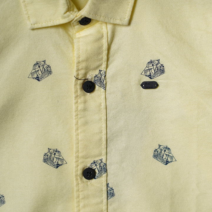 Lemon and Sky Blue Printed Shirt for Boys Close Up View
