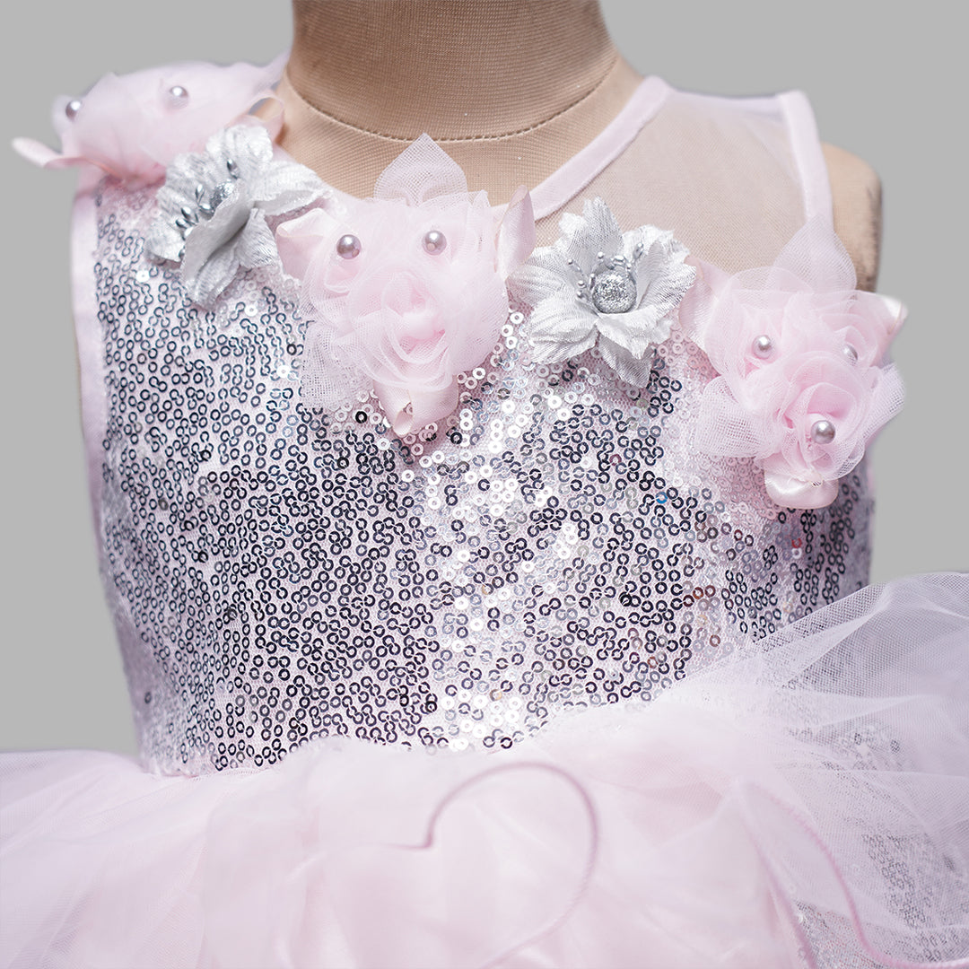 Pink Sequin Gown for Girls Close Up View 