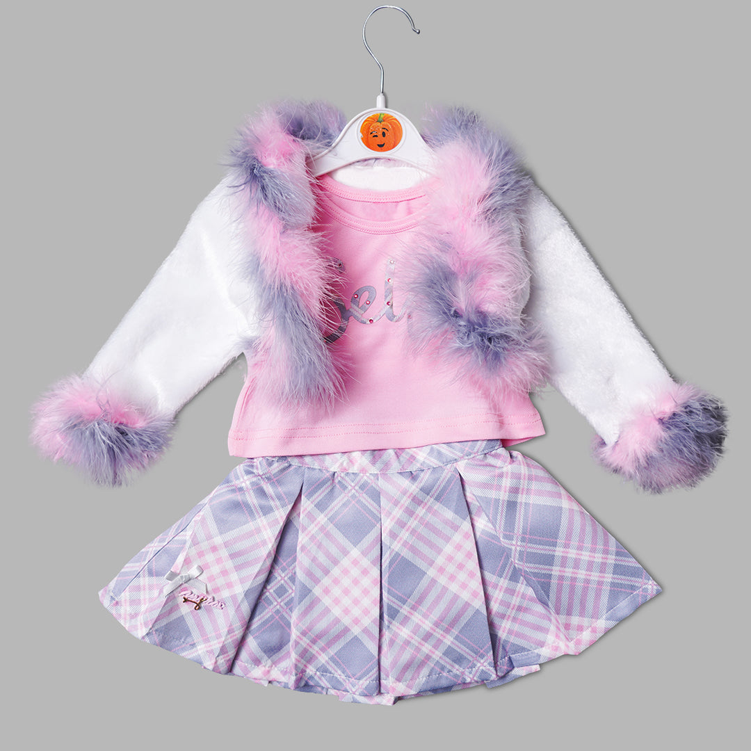 Cozy Fur Style Top & Skirt Set GS20302Pink