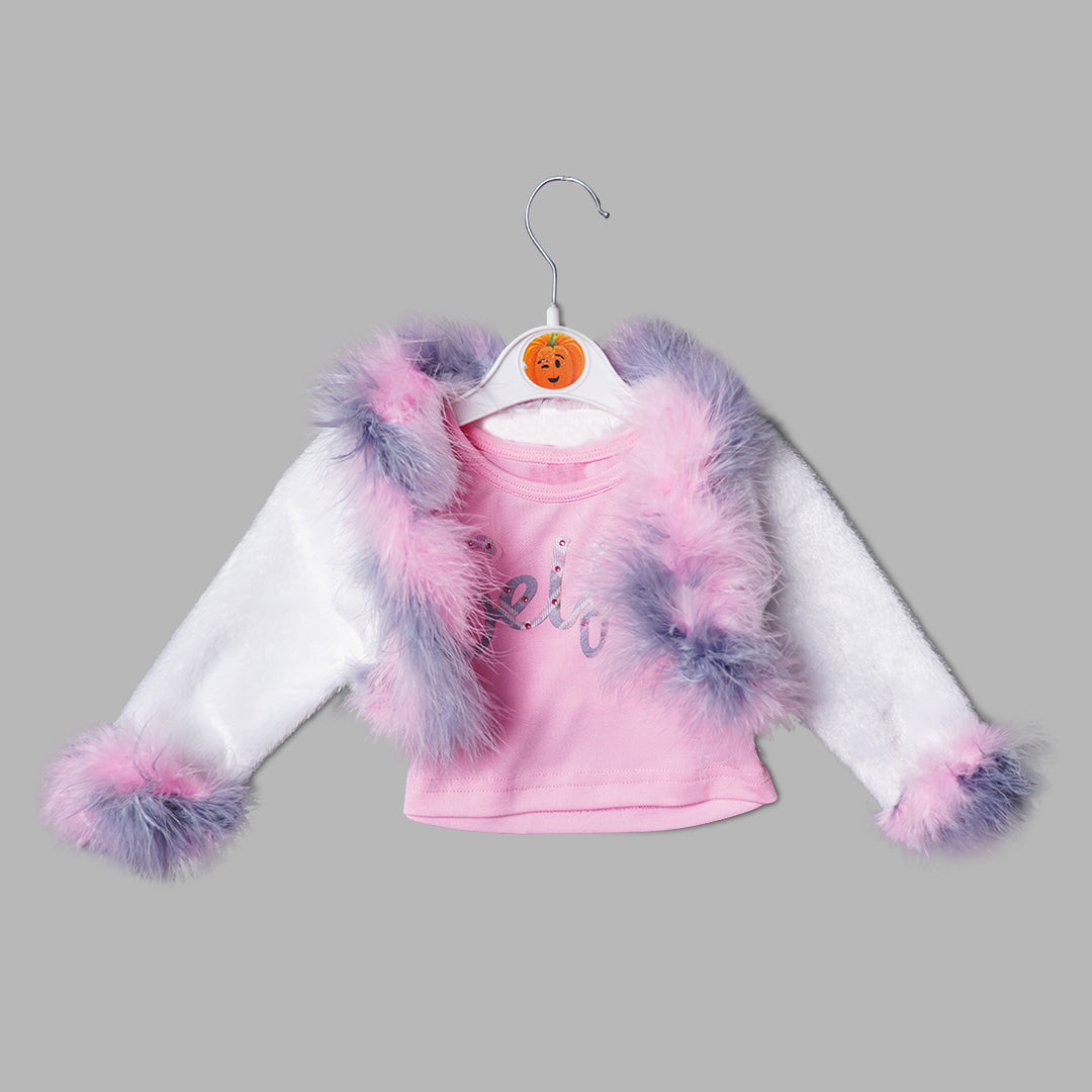 Cozy Fur Style Top & Skirt Set GS20302Pink