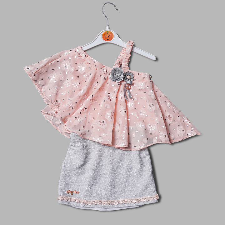One-Shoulder Retro Print Top & Skirt Set  GS20424Peach
