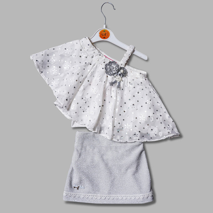 One-Shoulder Retro Print Top & Skirt Set