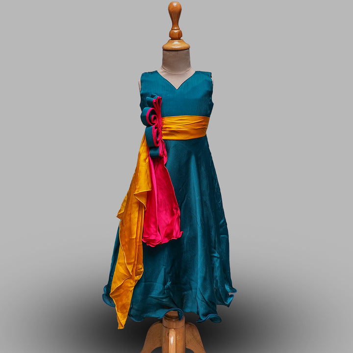 Green & Wine Gown For Girls Front View