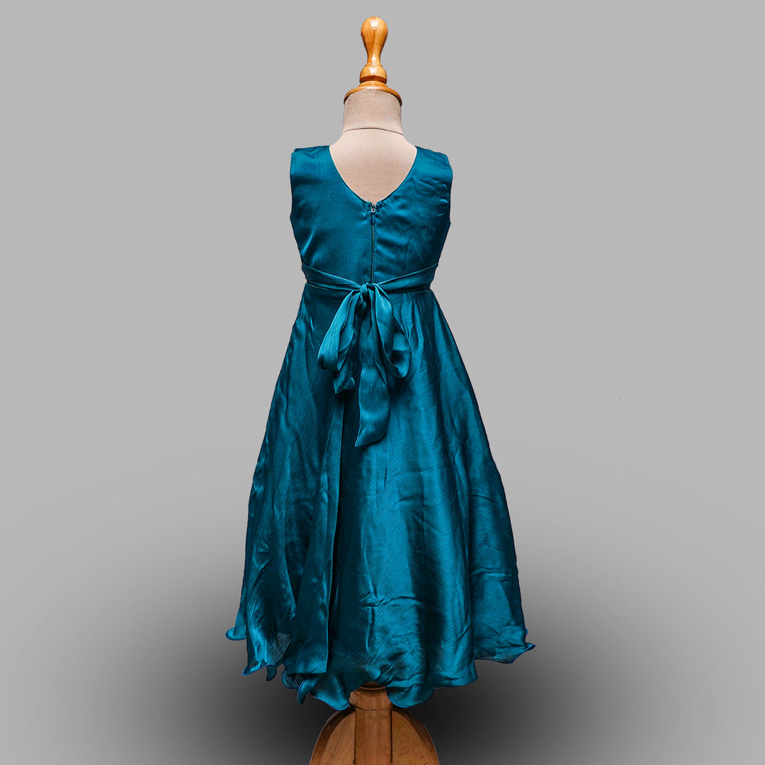 Green & Wine Gown For Girls Back View