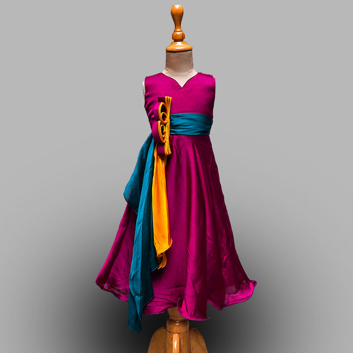 Green & Wine Gown For Girls 