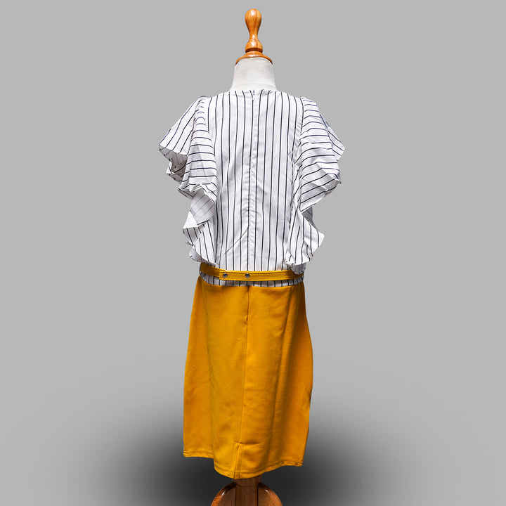 Royal Mustard Lining Attached Flower Girls Midi Back View