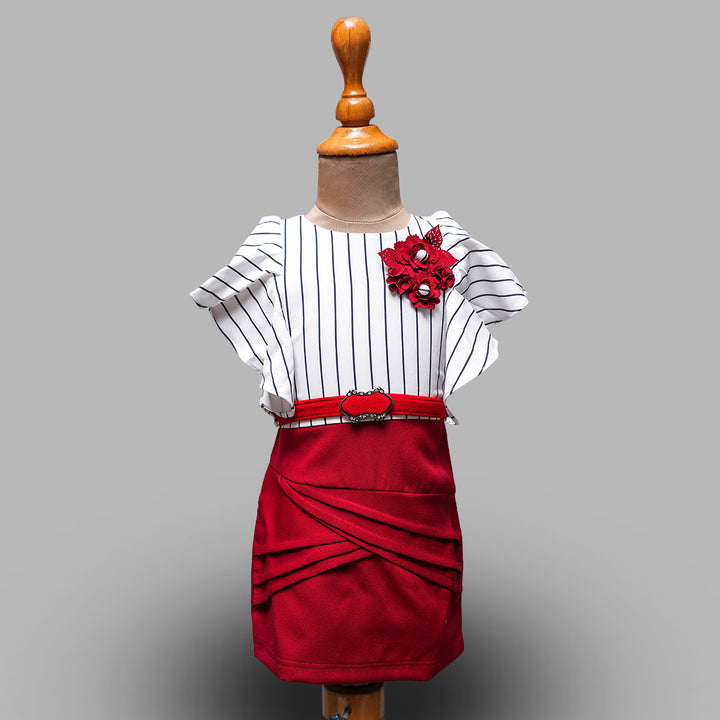Royal Mustard Red Lining Attached Flower Girls Midi Variant Front View
