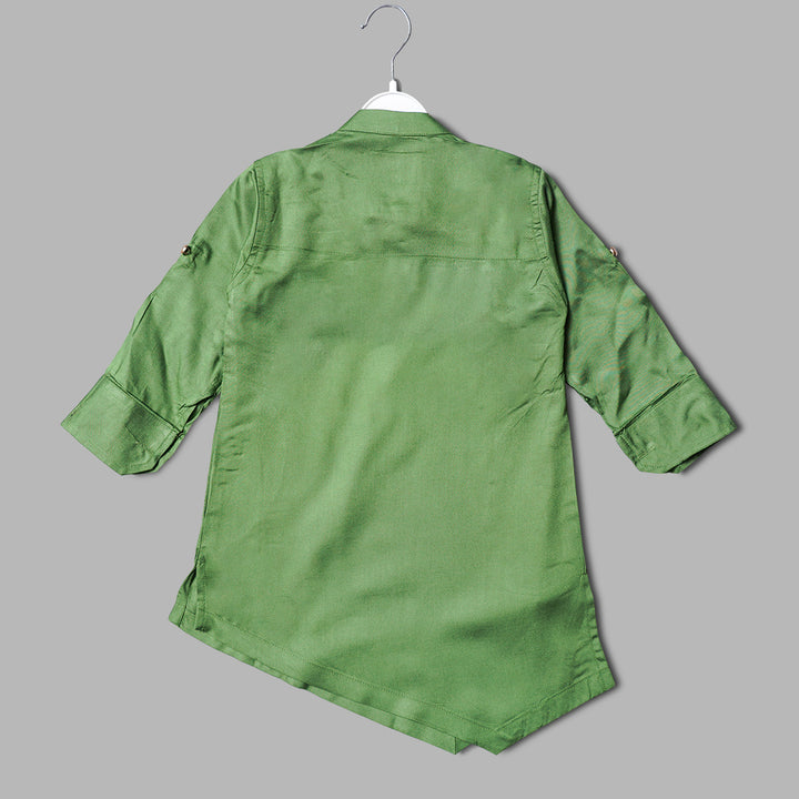 Green Color Boys Kurta Pajama Back View