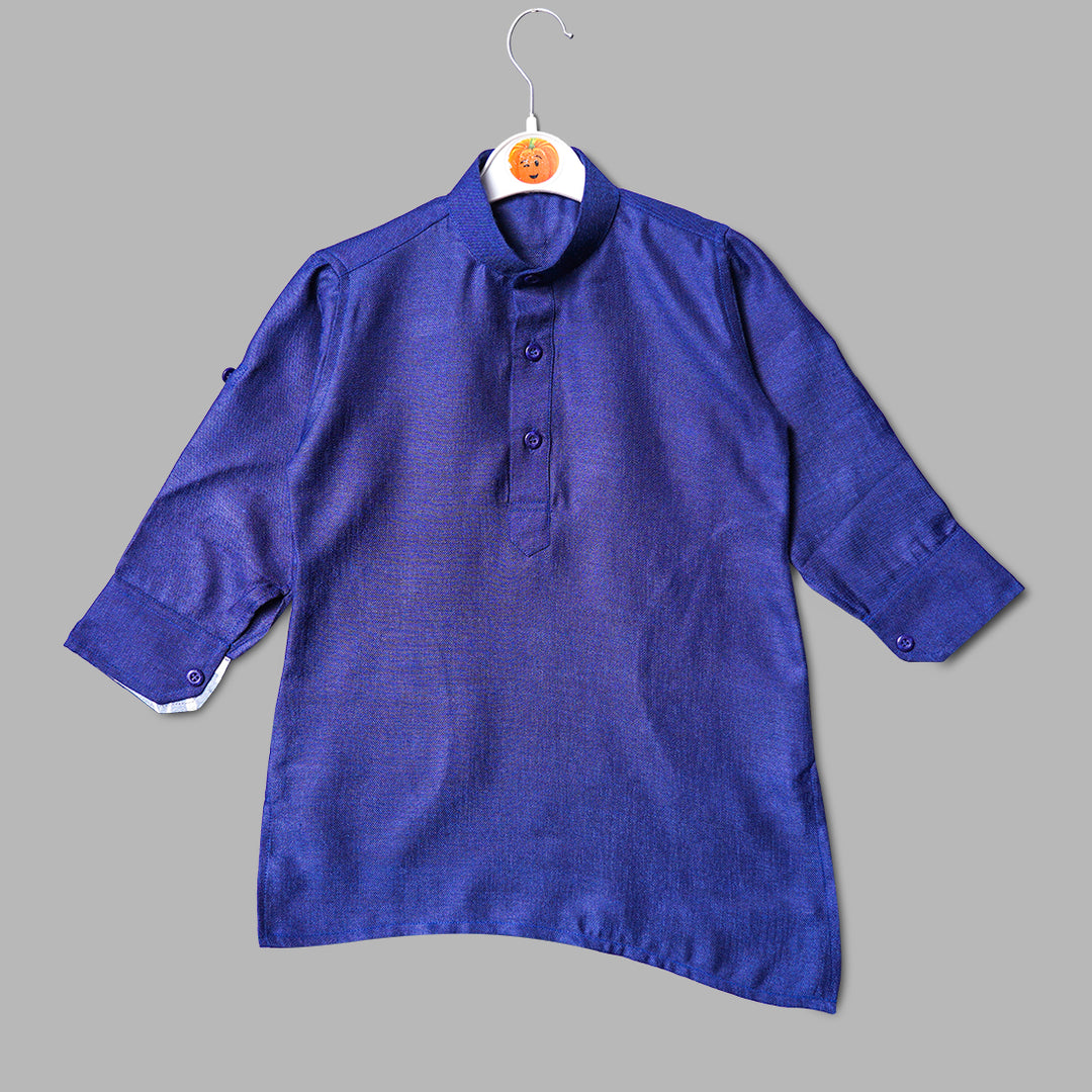 Blue Boys Kurta Pajama with Floral Design Jacket Inner View