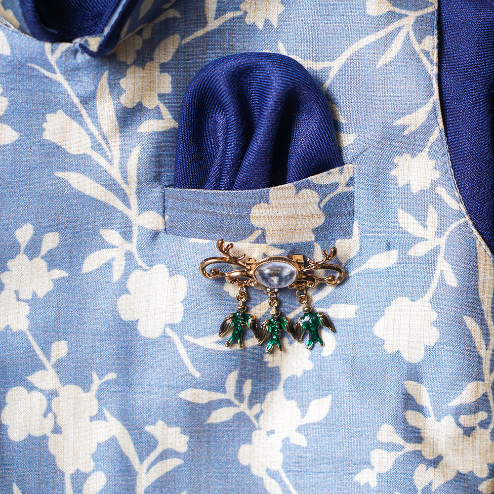 Blue Boys Kurta Pajama with Floral Design Jacket Close Up View