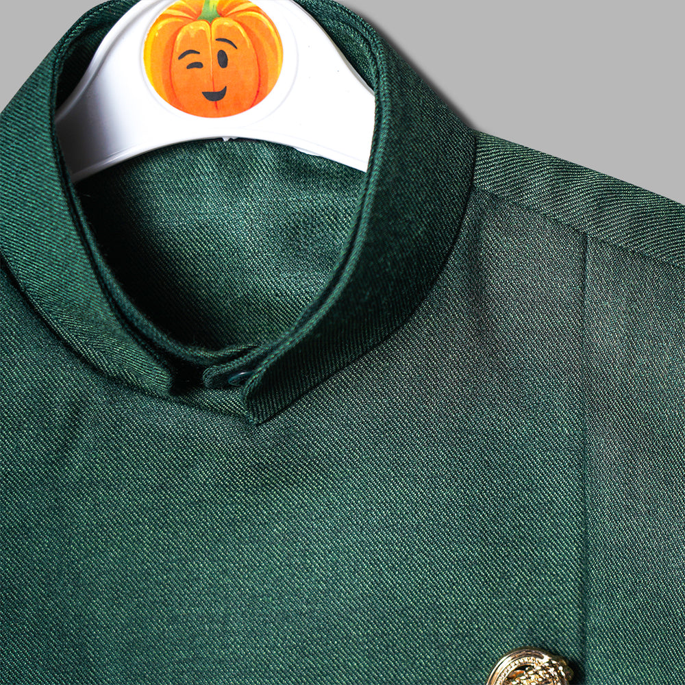 Red & Green Boys Kurta Pajama with Jacket Close Up View