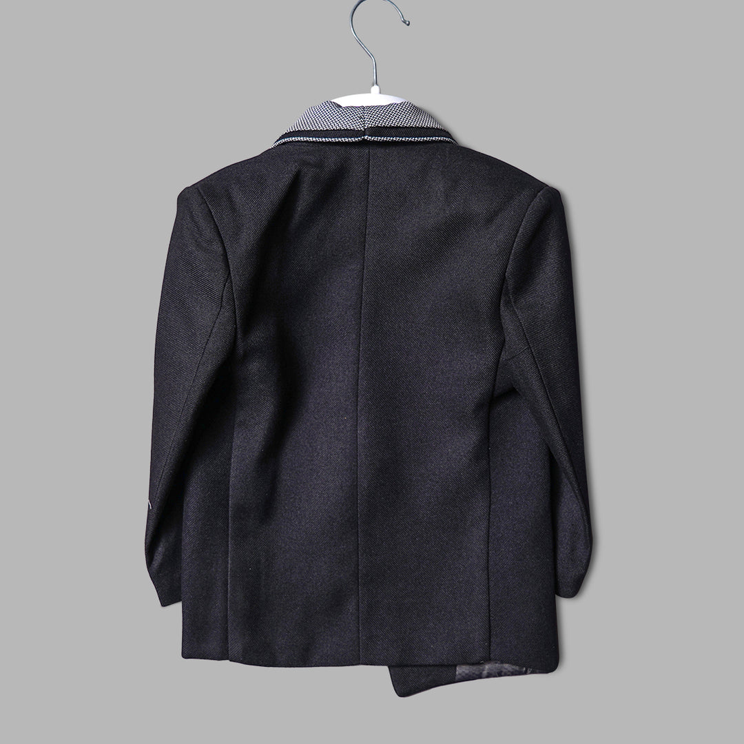 Black Party Wear Boys Suit with Pearl Brooch Back View