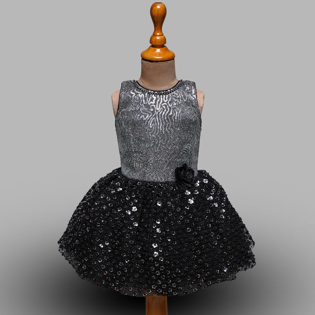 Round Neck Frock for Girls in Sequins Front View