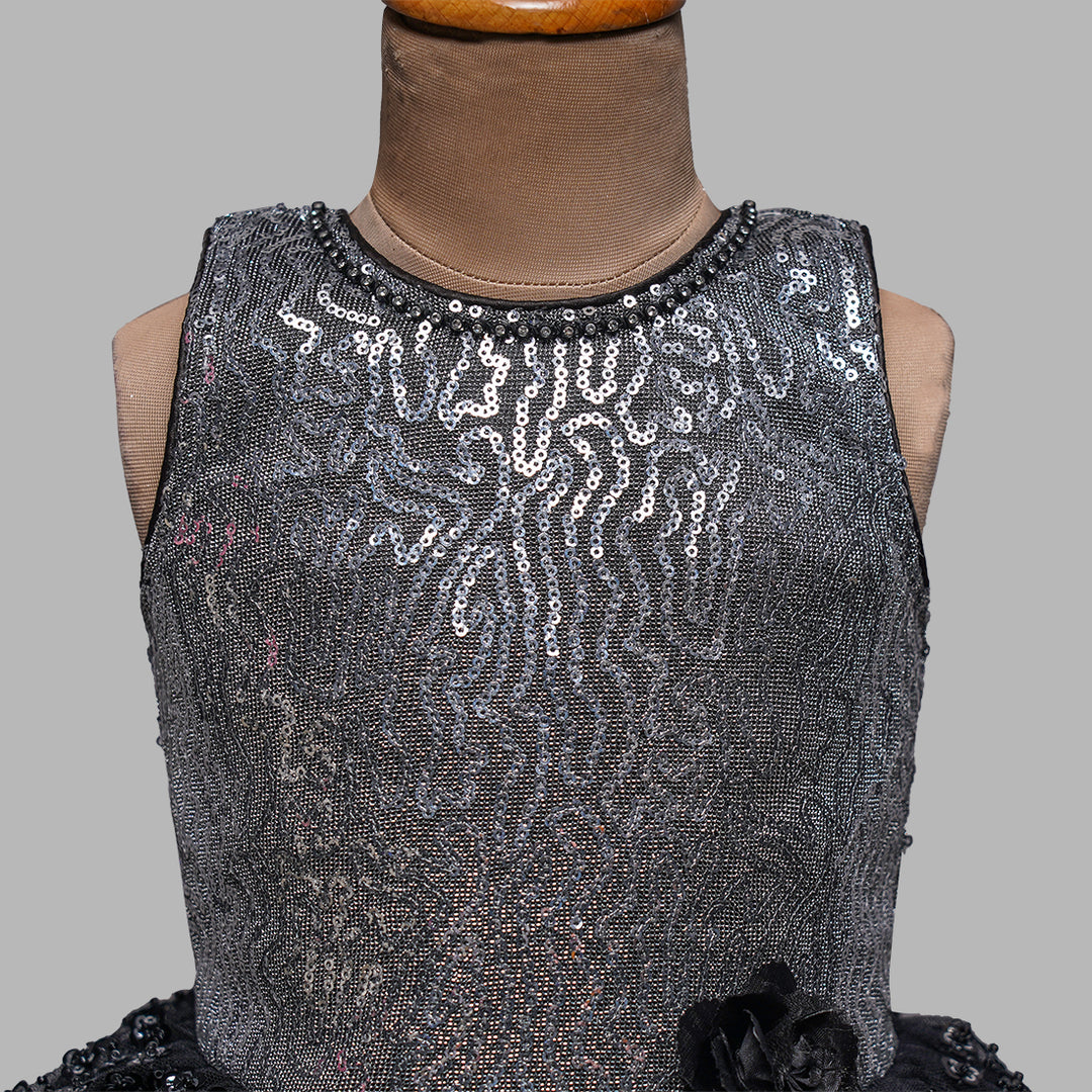 Round Neck Frock for Girls in Sequins Close Up View