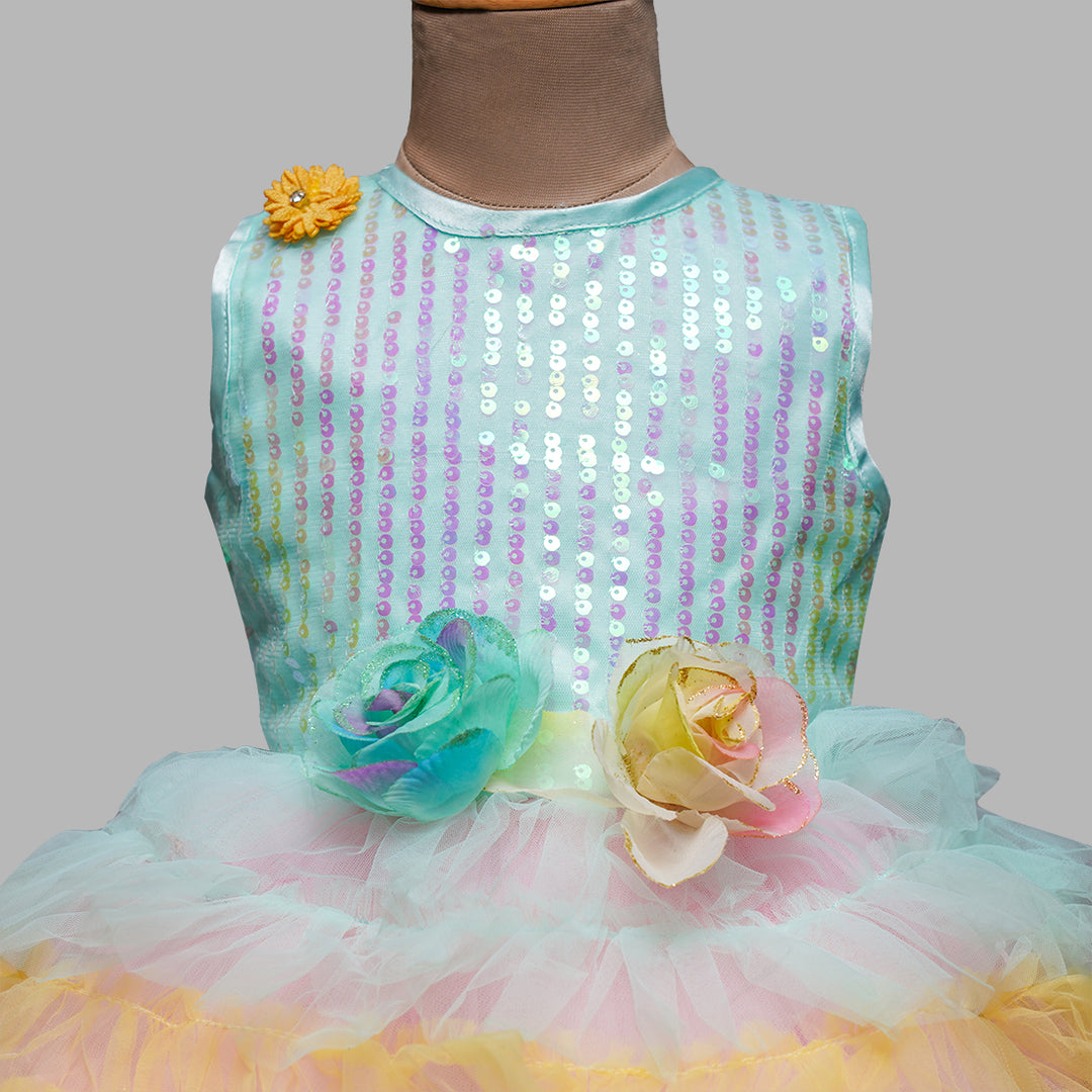 Frill Net 6 Layered Sequin Girls Frock  GS17709Multi