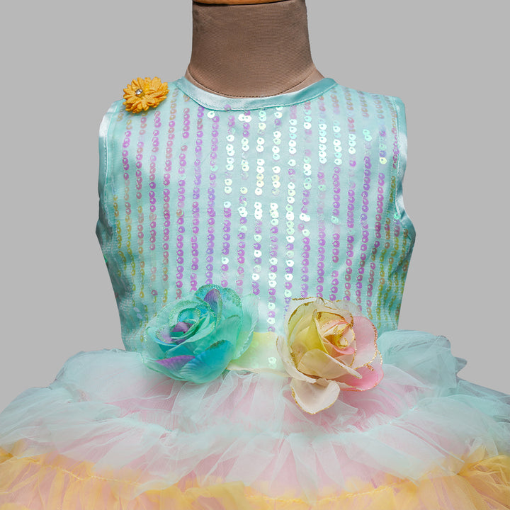 Frill Net 6 Layered Sequin Girls Frock  GS17709Multi