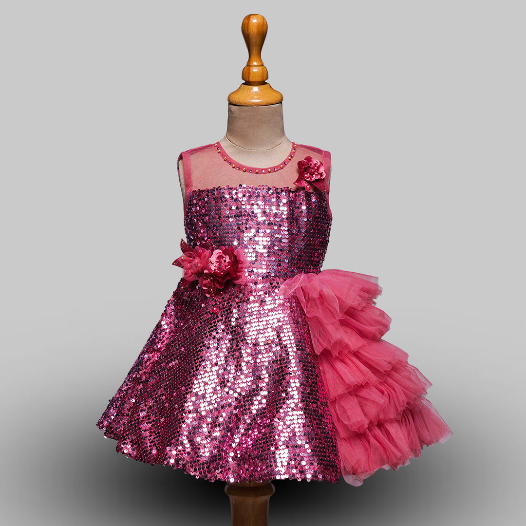 Frock for Girls with Sequin and Frills Front View