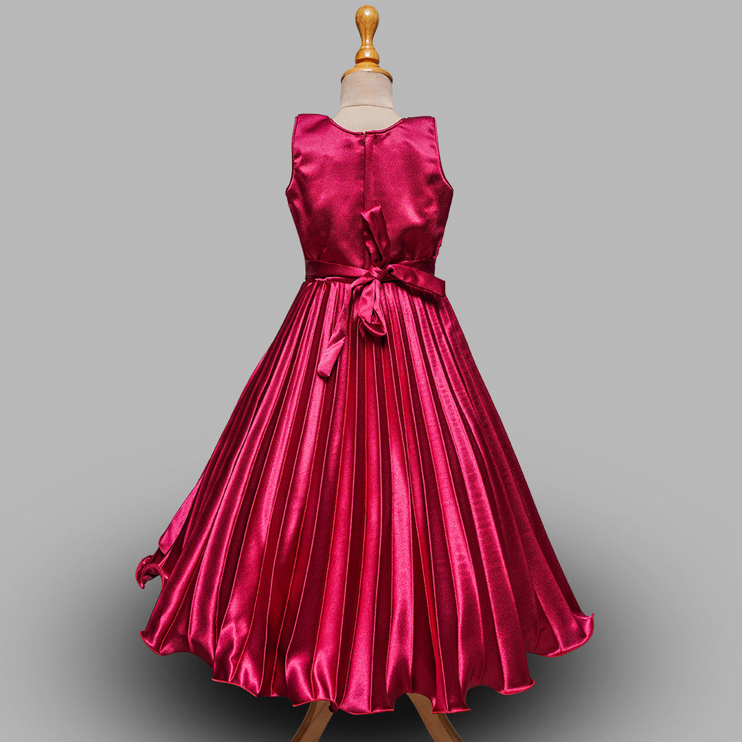 Maroon Floral Embossed Girls Gown Back View