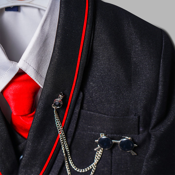 Black & Navy Blue Party Wear Boys Suit Close Up View