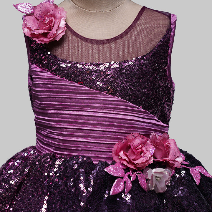 Wine Layered Party Gown for Girls Close Up View