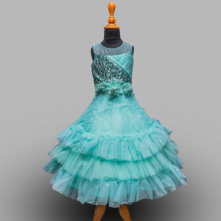 Sea Green Girls Gown Dress Front View