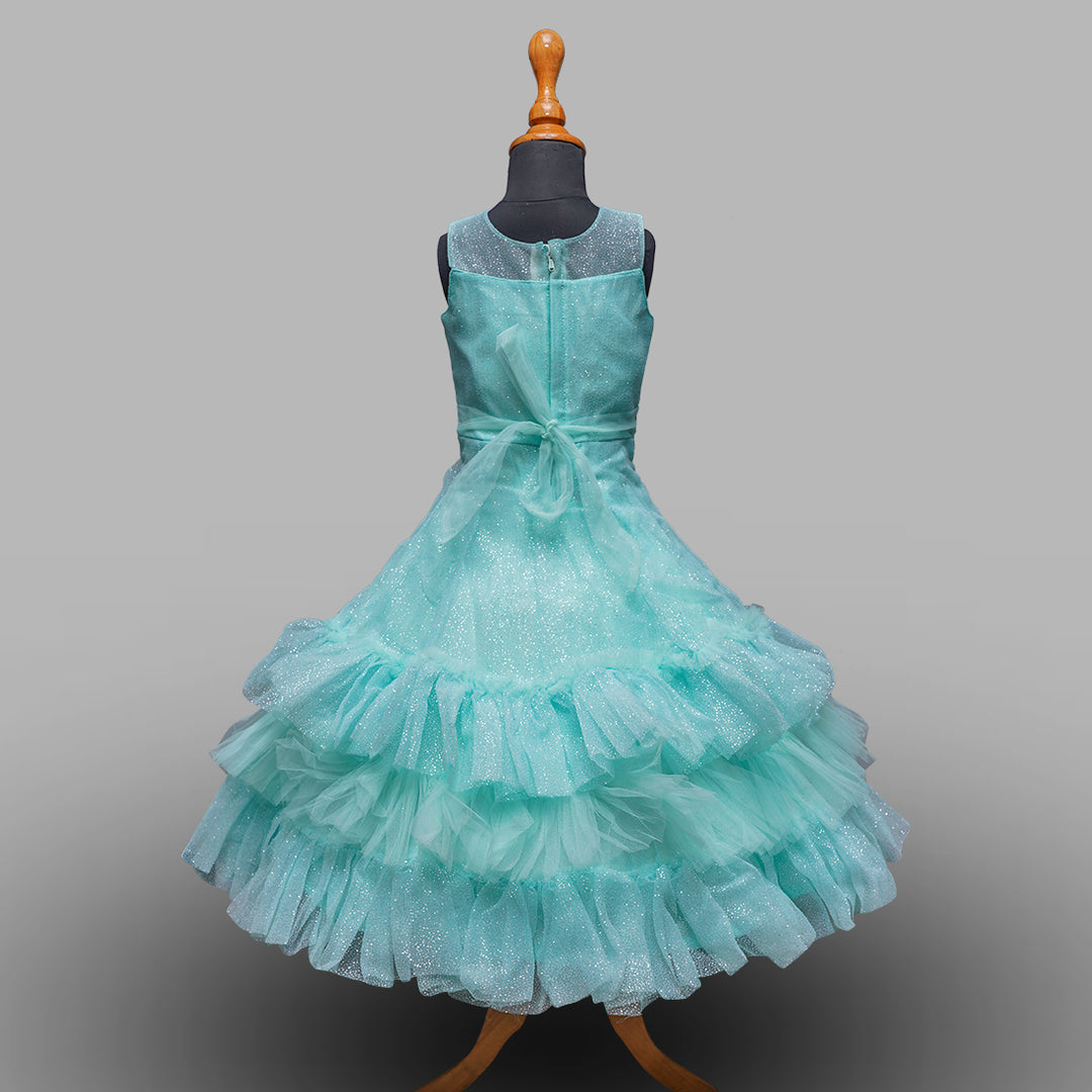 Sea Green Girls Gown Dress Back View