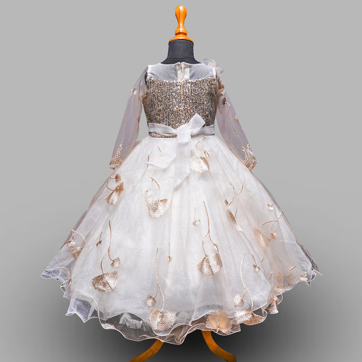 Cream & Golden Sequin Girls Gown Back View