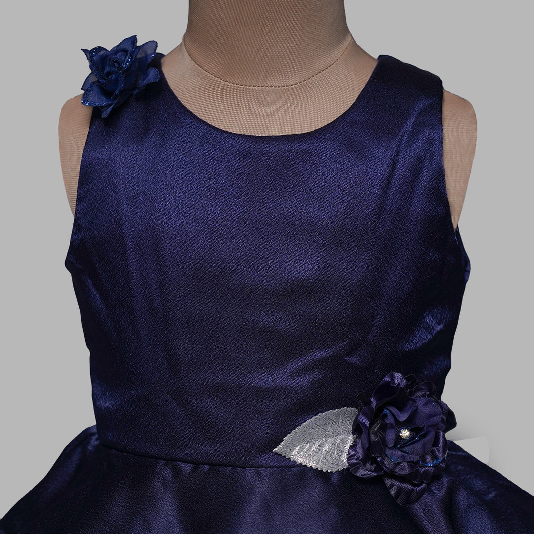 Sleeveless Party Wear Kids Frock in Flare Close Up View