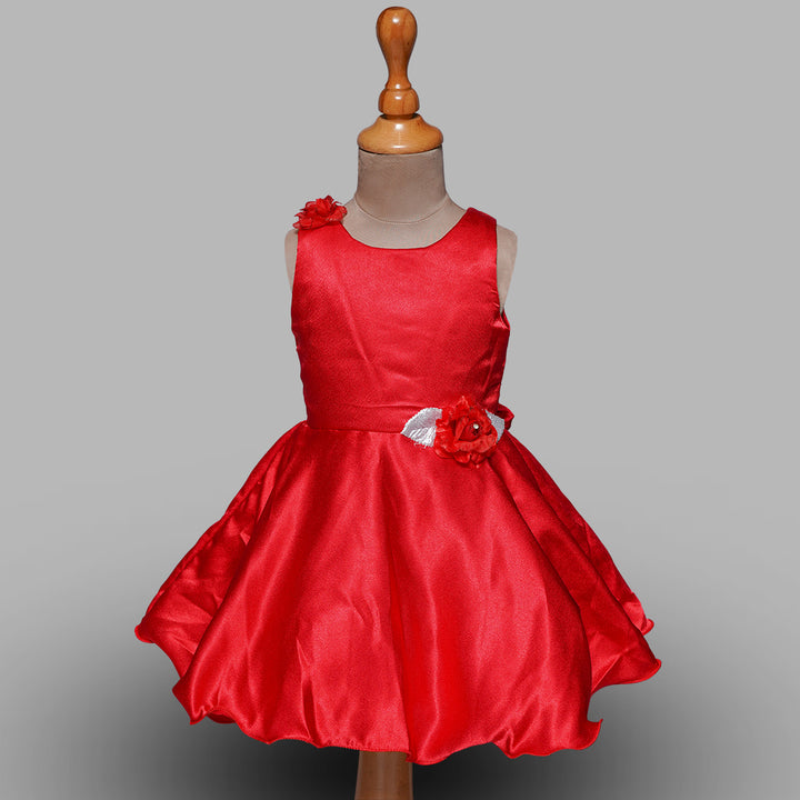 Sleeveless Party Wear Kids Frock in Flare Red