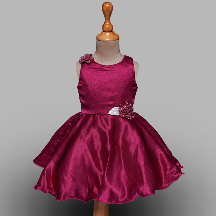 Sleeveless Party Wear Kids Frock in Flare Magenta