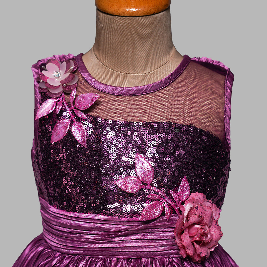 Frock For Kids With Floral Pattern Close Up View