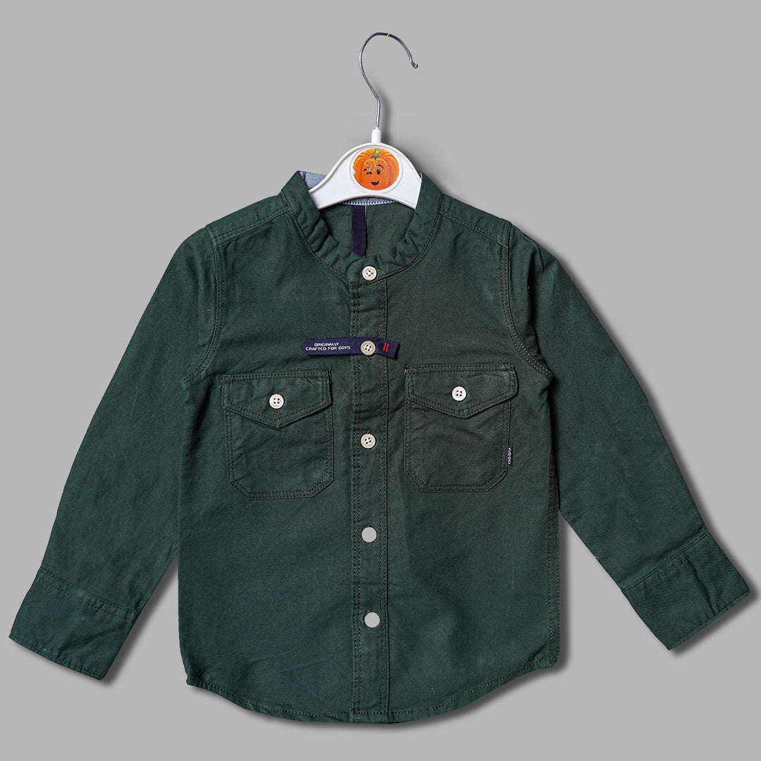 Solid Green Full Sleeves Shirt for Boys Variant Front View