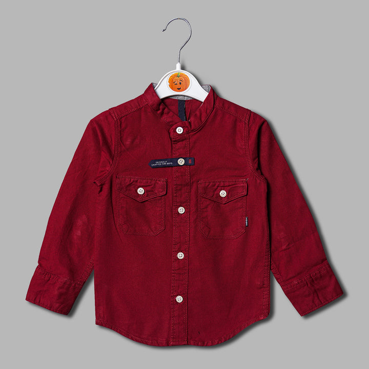 Solid maroon Full Sleeves Shirt for Boys Variant Front View