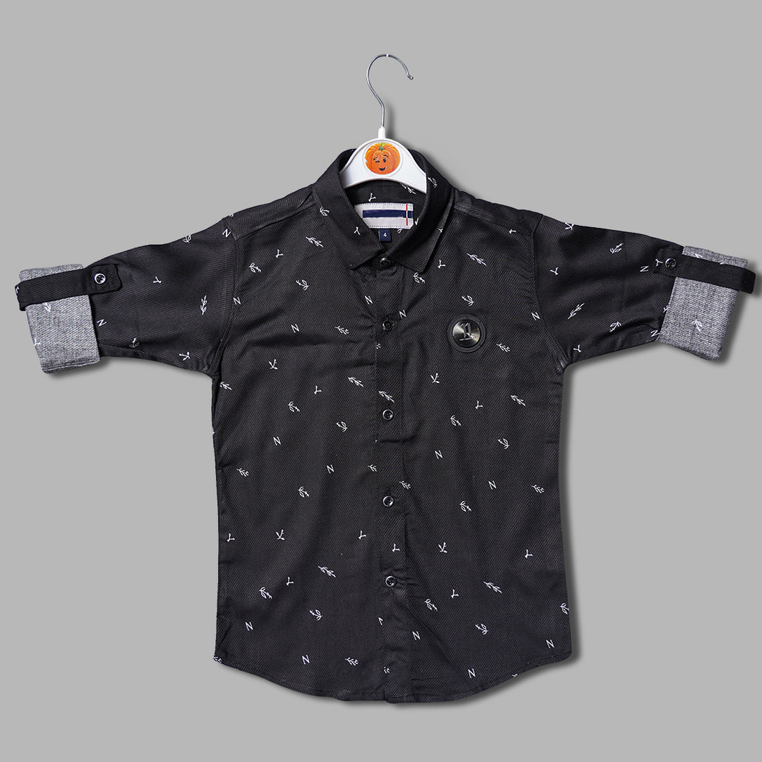 Black & White Printed Shirt For Boys Front View