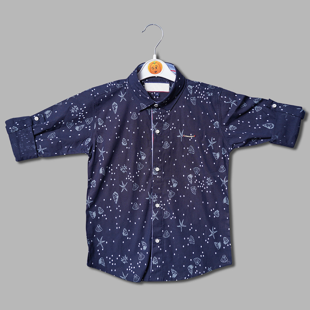 Blue Sea Creatures Printed Shirt for Boys Front View