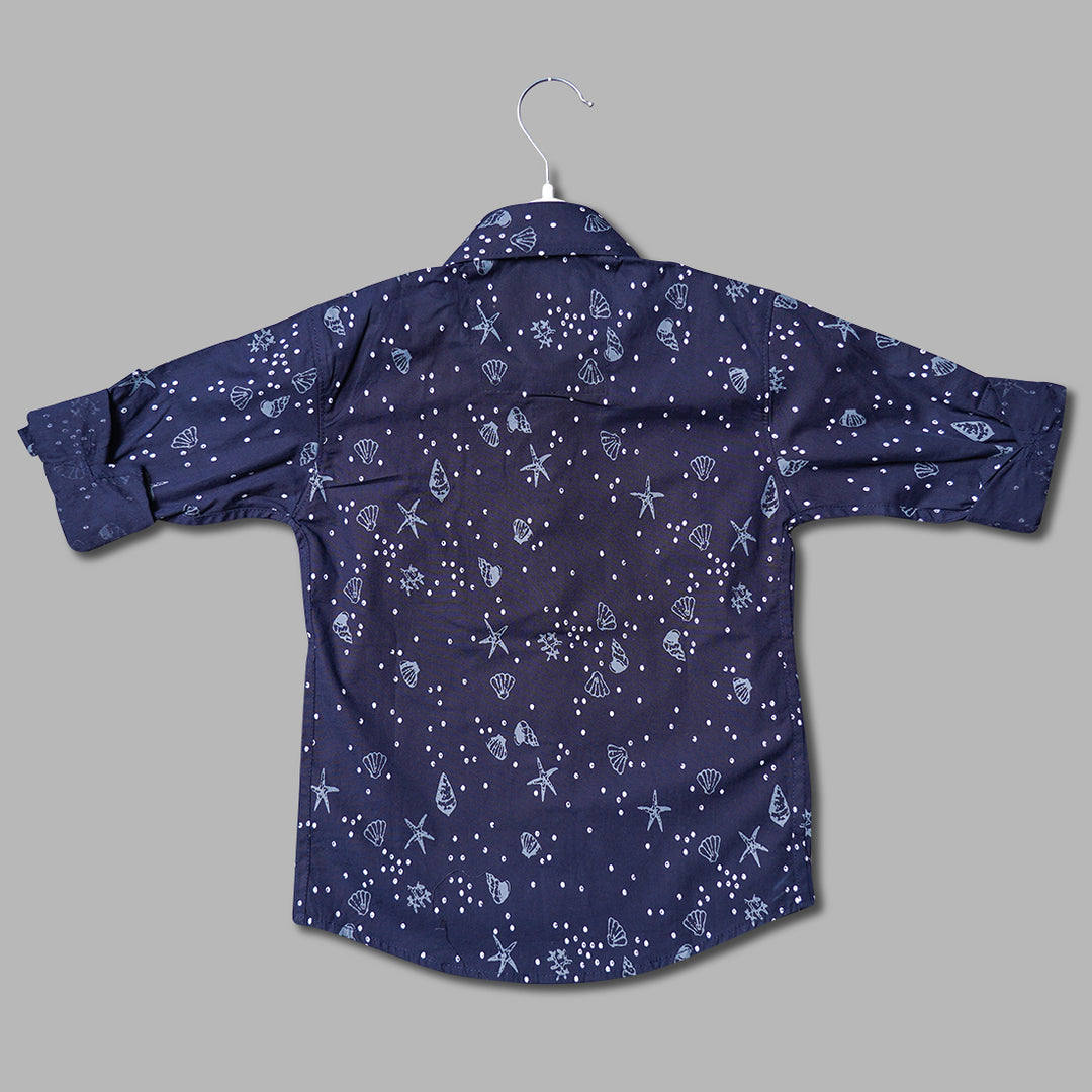 Blue Sea Creatures Printed Shirt for Boys Back View