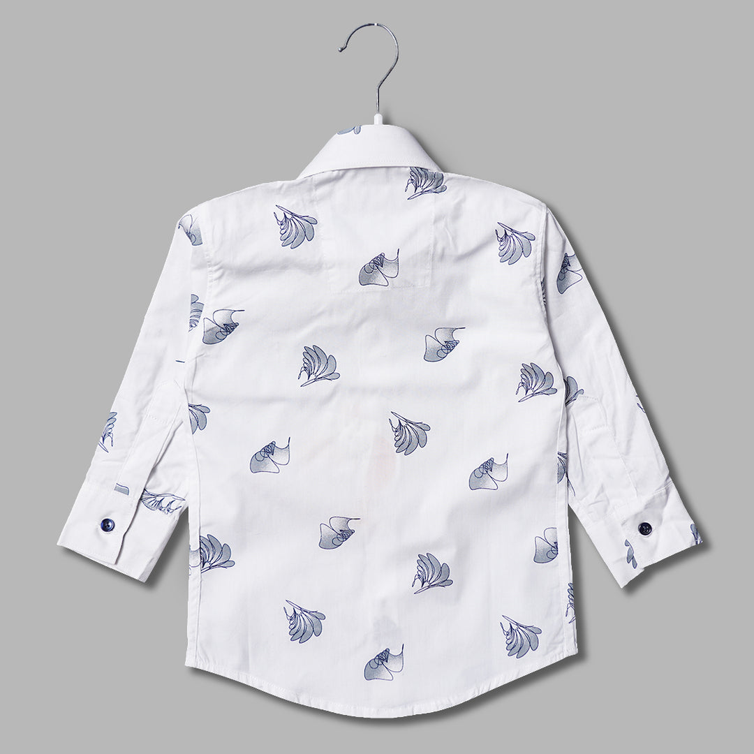 White Leaf Pattern Print Full Sleeves Shirt for Boys Back View