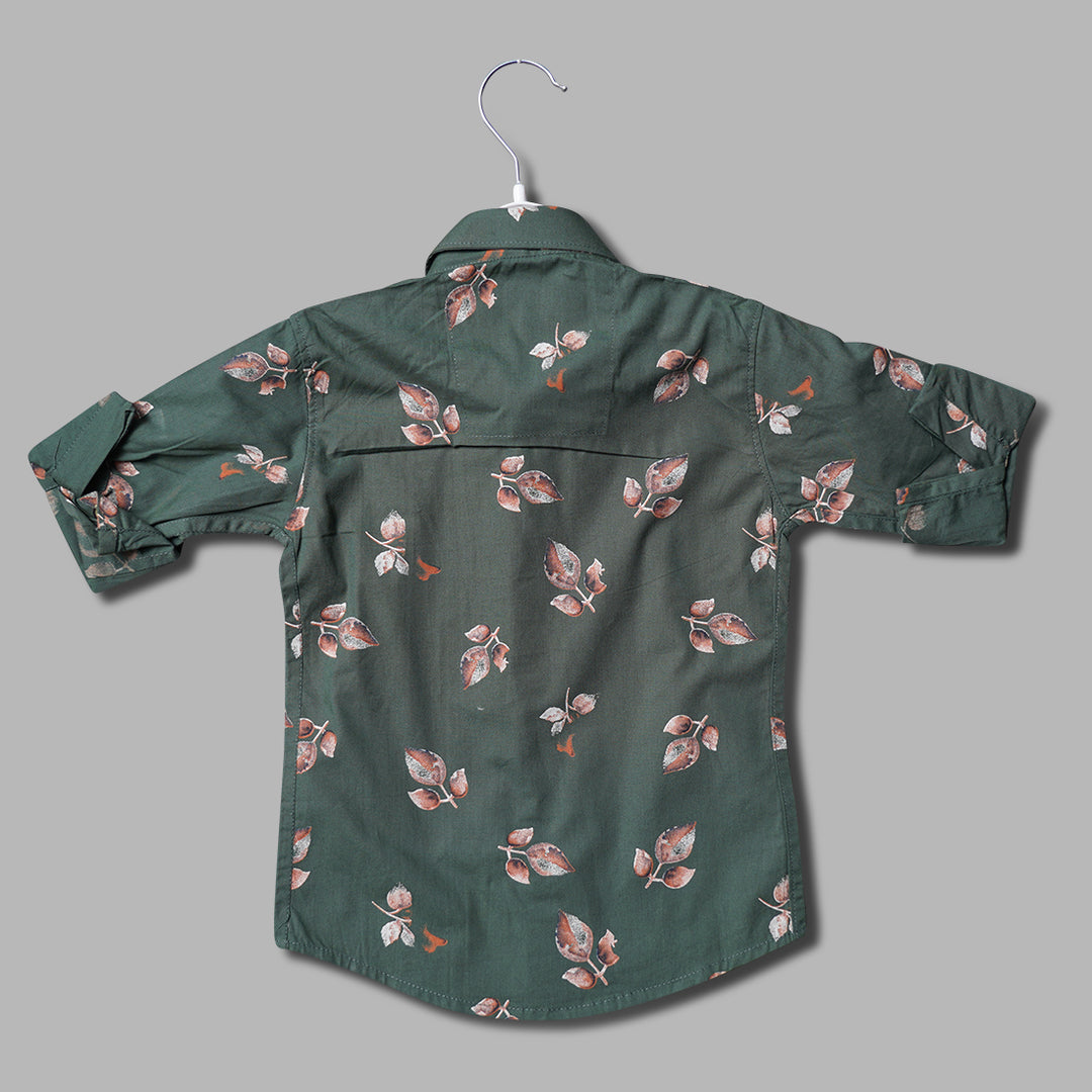 Solid Leaf Printed Shirt for Boys Back View 