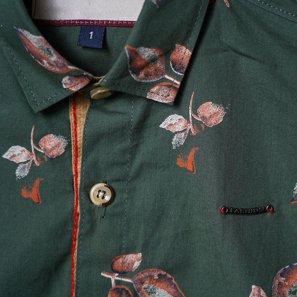 Solid Leaf Printed Shirt for Boys Close Up View