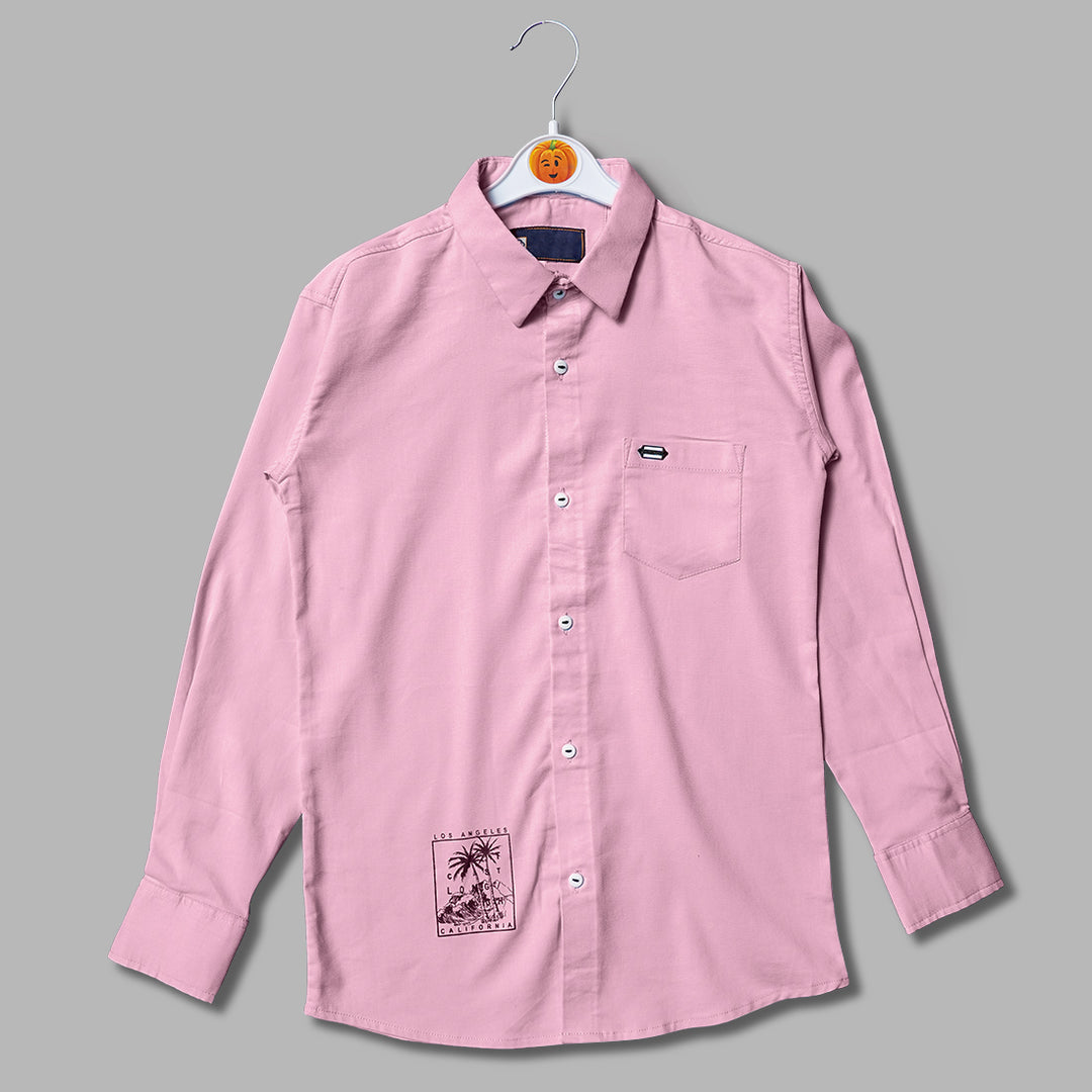 Solid Pink Plain Palm Printed Full Sleeves Shirt for Boys Variant Front View