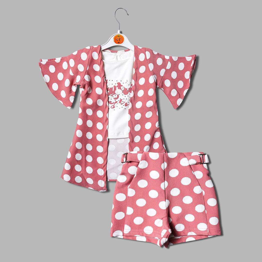 3 Pcs Western Wear For Girls And Kids With Polka Print GS206036Onion
