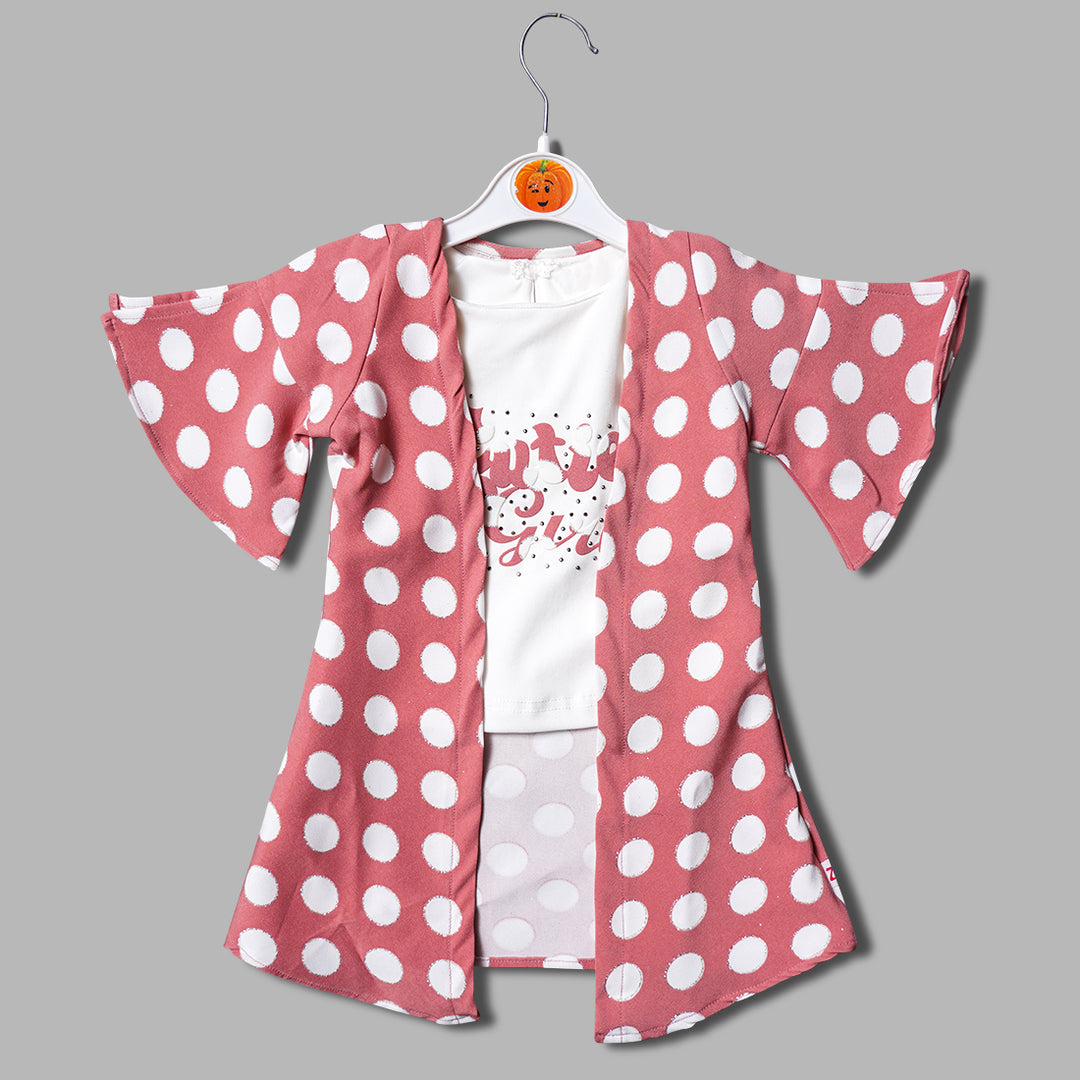 3 Pcs Western Wear For Girls And Kids With Polka Print GS206036Onion