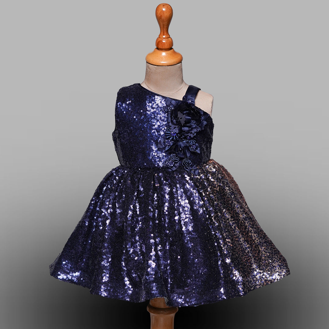 One-Shouldered Sequin Frock for Kids Front View