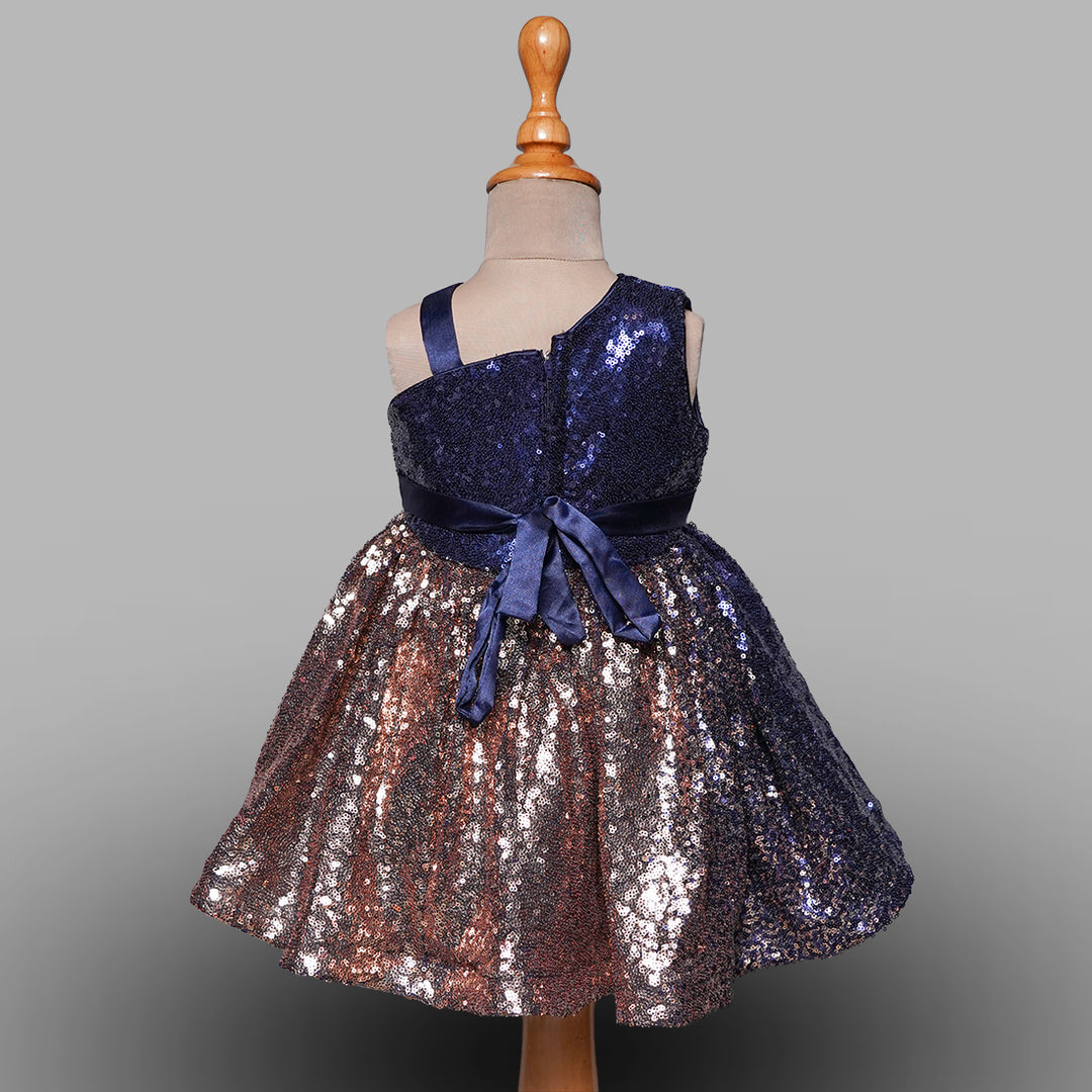 One-Shouldered Sequin Frock for Kids Back View