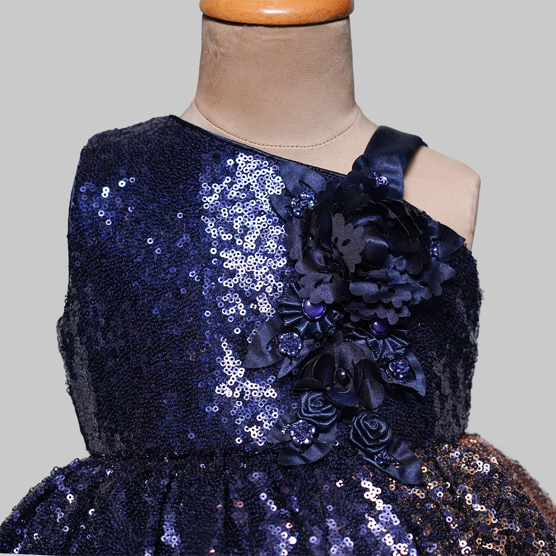 One-Shouldered Sequin Frock for Kids Close Up View