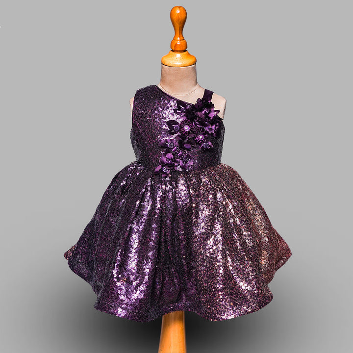 One-Shouldered Sequin Frock for Kids Front View