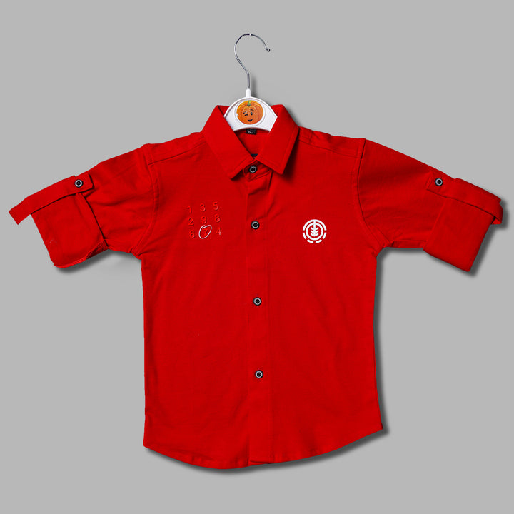 Solid Red Numeric Full Sleeves Shirt for Boys Variant Front View