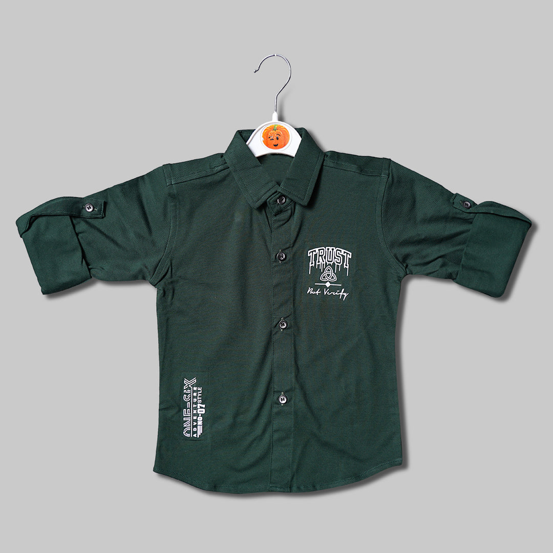 Solid Green Print Full Sleeves Shirt for Boys Variant Front View
