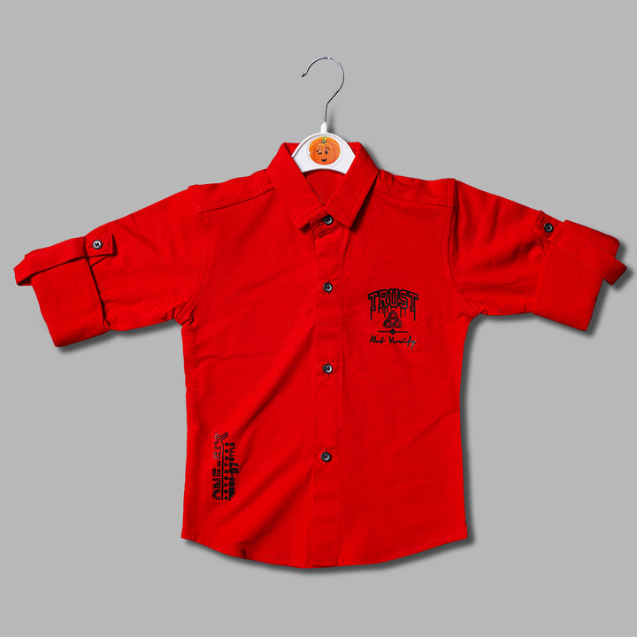 Solid Red Print Full Sleeves Shirt for Boys Variant Front View